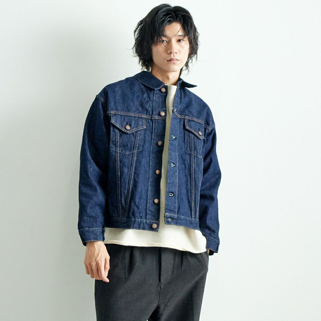 orSlow [オアスロウ] BOTH サイドデニムジャケット [01-6115] 81 ONE WAS &&モデル身長：182cm 着用サイズ：3&&