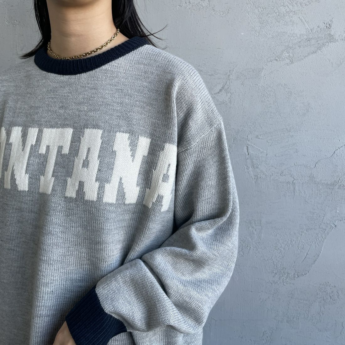 LOGAN Knitting Mills [ローガン ニッティング ミルズ] 別注 クルーネック 配色ジャガードロゴニット [LG-24FW28IN-JF] GRAY