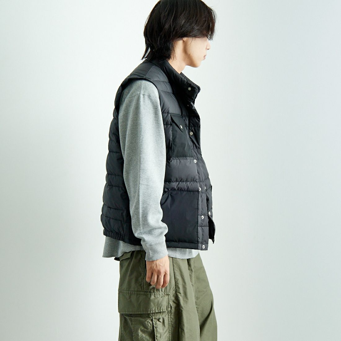 THE NORTH FACE PURPLE LABEL [ザ ノースフェイス パープルレーベル] リップストップシエラベスト [N24FN021] K BLACK&&モデル身長：179cm 着用サイズ：M&&