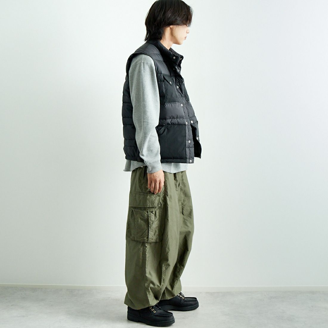 THE NORTH FACE PURPLE LABEL [ザ ノースフェイス パープルレーベル] リップストップシエラベスト [N24FN021] K BLACK&&モデル身長：179cm 着用サイズ：M&&