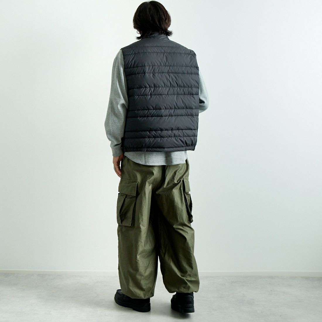 THE NORTH FACE PURPLE LABEL [ザ ノースフェイス パープルレーベル] リップストップシエラベスト [N24FN021] K BLACK&&モデル身長：179cm 着用サイズ：M&&