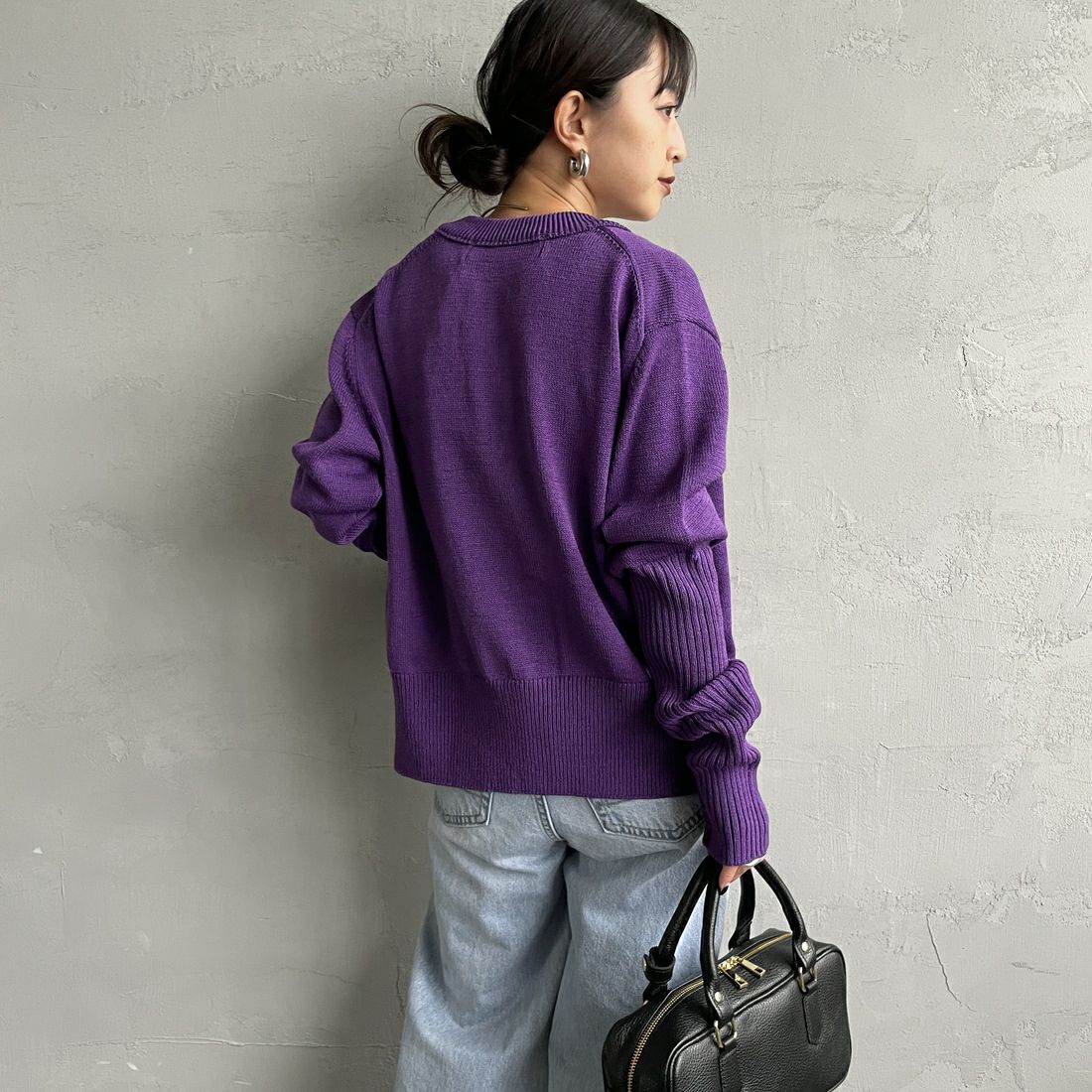 THE SHINZONE [ザ シンゾーン] ロングリブカーディガン [23AMSNI05] 94 PURPLE &&モデル身長：150cm 着用サイズ：F0&&