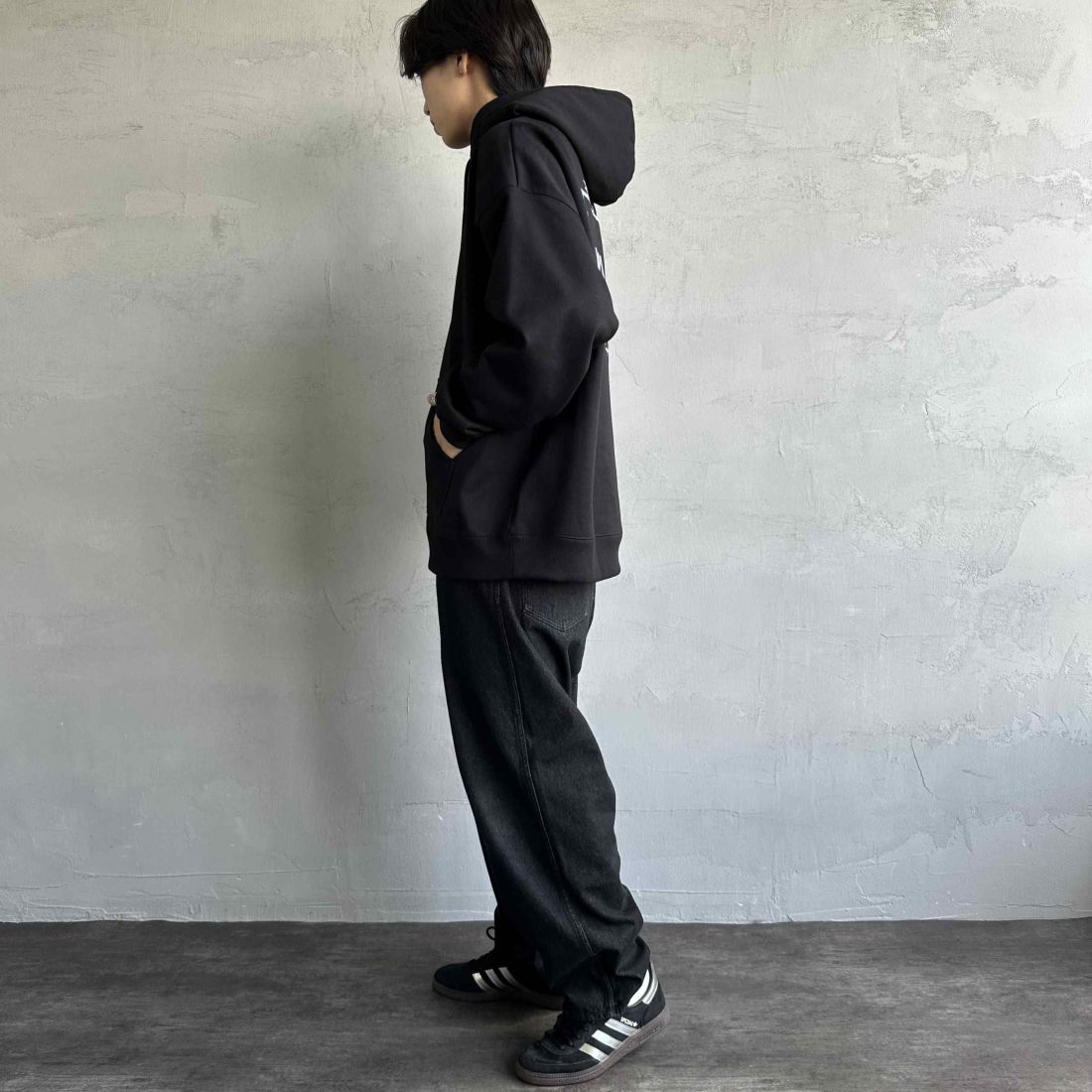 RVCA [ルーカ] BORDERED フーディ [BE042-039] BLK &&モデル身長：179cm 着用サイズ：L&&