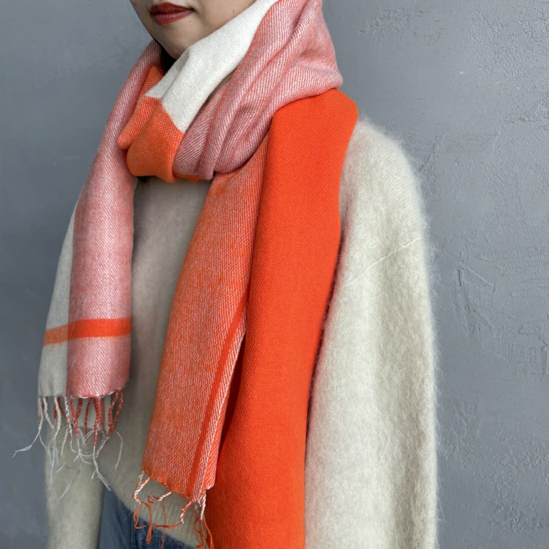 hint hint [ヒントヒント] 2トーンカラー大判ストール [STOLE-04] ORANGE
