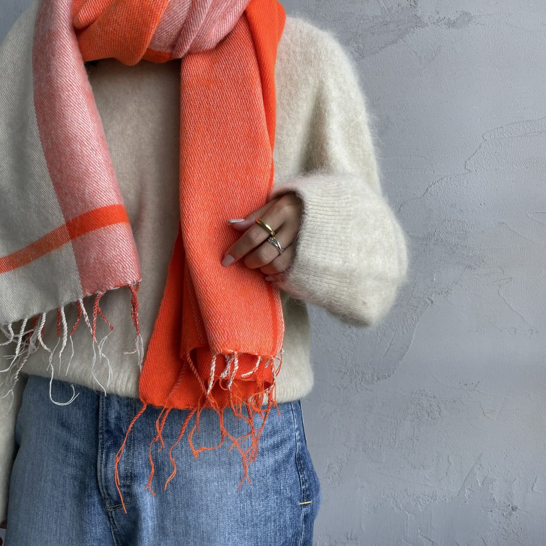 hint hint [ヒントヒント] 2トーンカラー大判ストール [STOLE-04] ORANGE