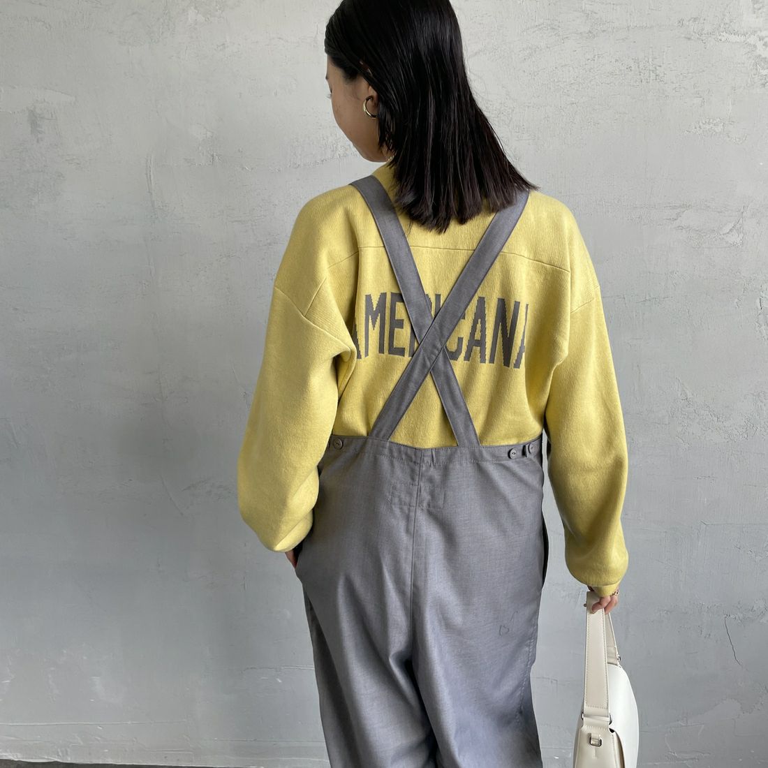 UNIVERSAL OVERALL [ユニバーサルオーバーオール] 裾ドローコードオーバーオール [U2432800IN-JF] GRAY&&モデル身長：163cm 着用サイズ：F&&
