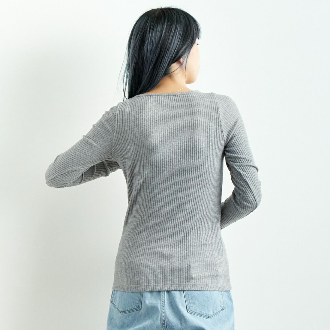 Noir Fabrik [ヌワールファブリック] ボートネックリブカットソー [JFW-C051] TOP.GRAY &&モデル身長：167cm 着用サイズ：0&&