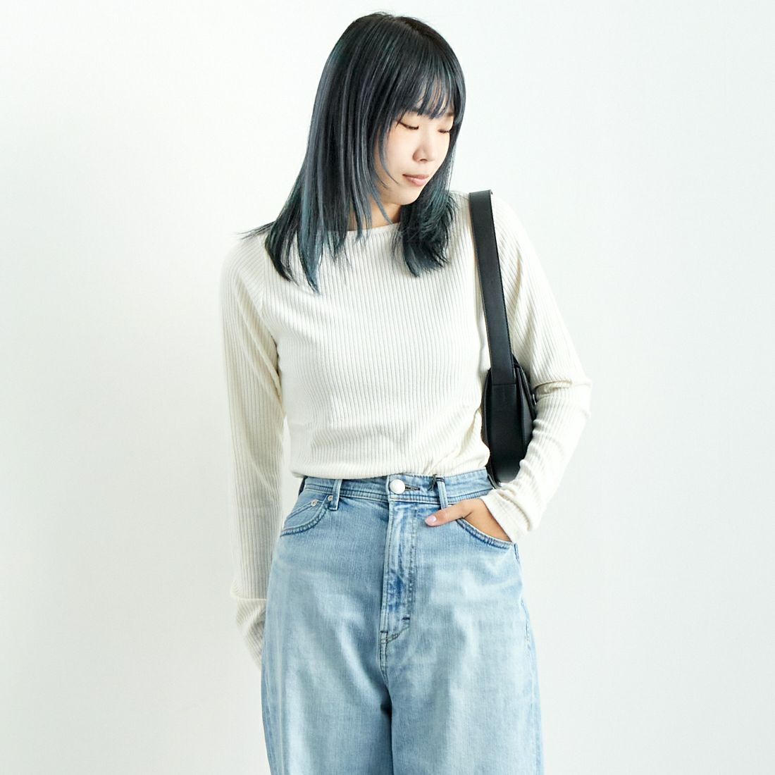 Noir Fabrik [ヌワールファブリック] ボートネックリブカットソー [JFW-C051] O.WHITE &&モデル身長：167cm 着用サイズ：1&&