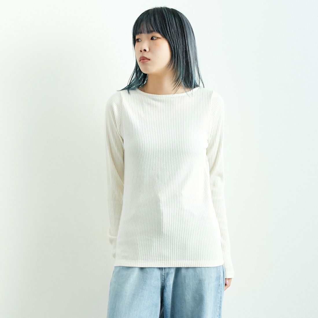 Noir Fabrik [ヌワールファブリック] ボートネックリブカットソー [JFW-C051] O.WHITE &&モデル身長：167cm 着用サイズ：1&&