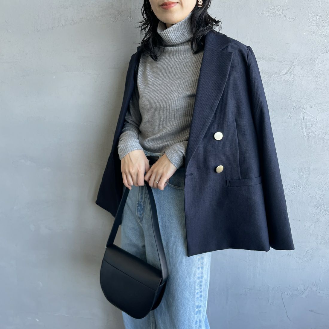 Noir Fabrik [ヌワールファブリック] ハイネックリブカットソー [JFW-C053] TOP.GRAY&&モデル身長：160cm 着用サイズ：0&&