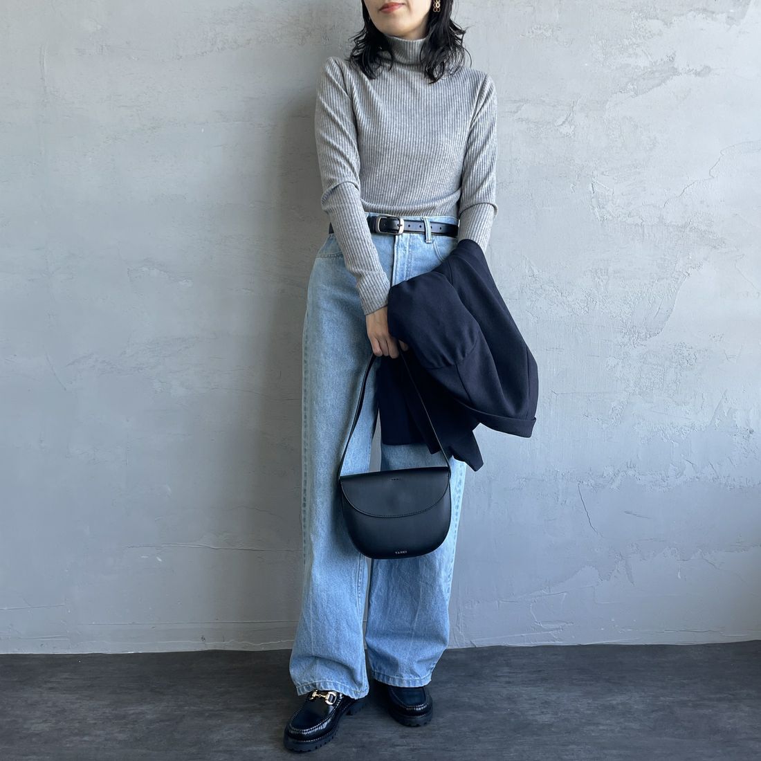 Noir Fabrik [ヌワールファブリック] ハイネックリブカットソー [JFW-C053] TOP.GRAY&&モデル身長：160cm 着用サイズ：0&&