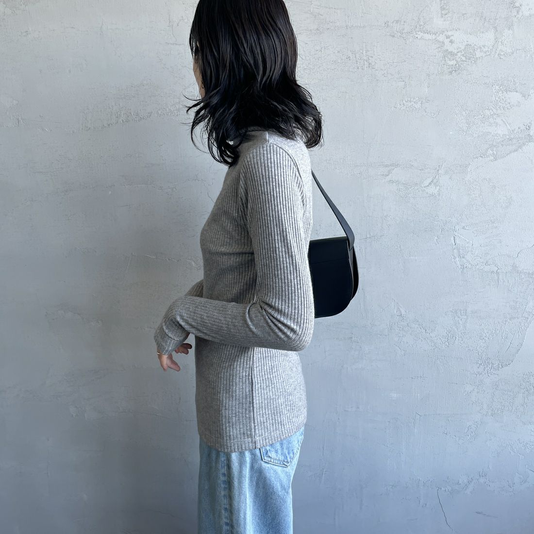 Noir Fabrik [ヌワールファブリック] ハイネックリブカットソー [JFW-C053] TOP.GRAY&&モデル身長：160cm 着用サイズ：0&&