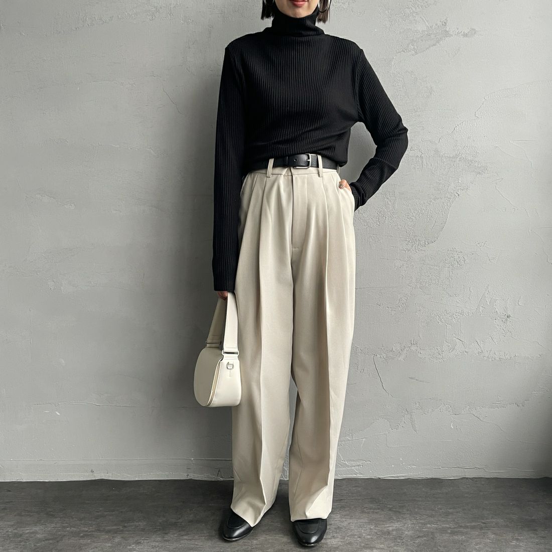 Noir Fabrik [ヌワールファブリック] ハイネックリブカットソー [JFW-C053] BLACK&&モデル身長：159cm 着用サイズ：1&&