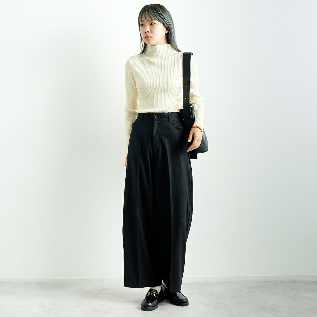 Jeans Factory Clothes [ジーンズファクトリークローズ] 配色ハイネックリブニット [11243808] ｵﾌ/ｵﾚﾝｼﾞ &&モデル身長：167cm 着用サイズ：F&&