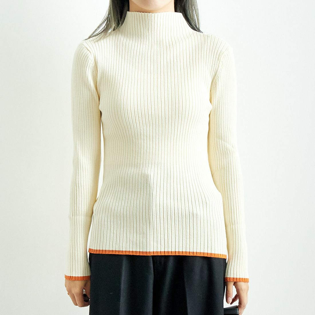 Jeans Factory Clothes [ジーンズファクトリークローズ] 配色ハイネックリブニット [11243808] ｵﾌ/ｵﾚﾝｼﾞ &&モデル身長：167cm 着用サイズ：F&&