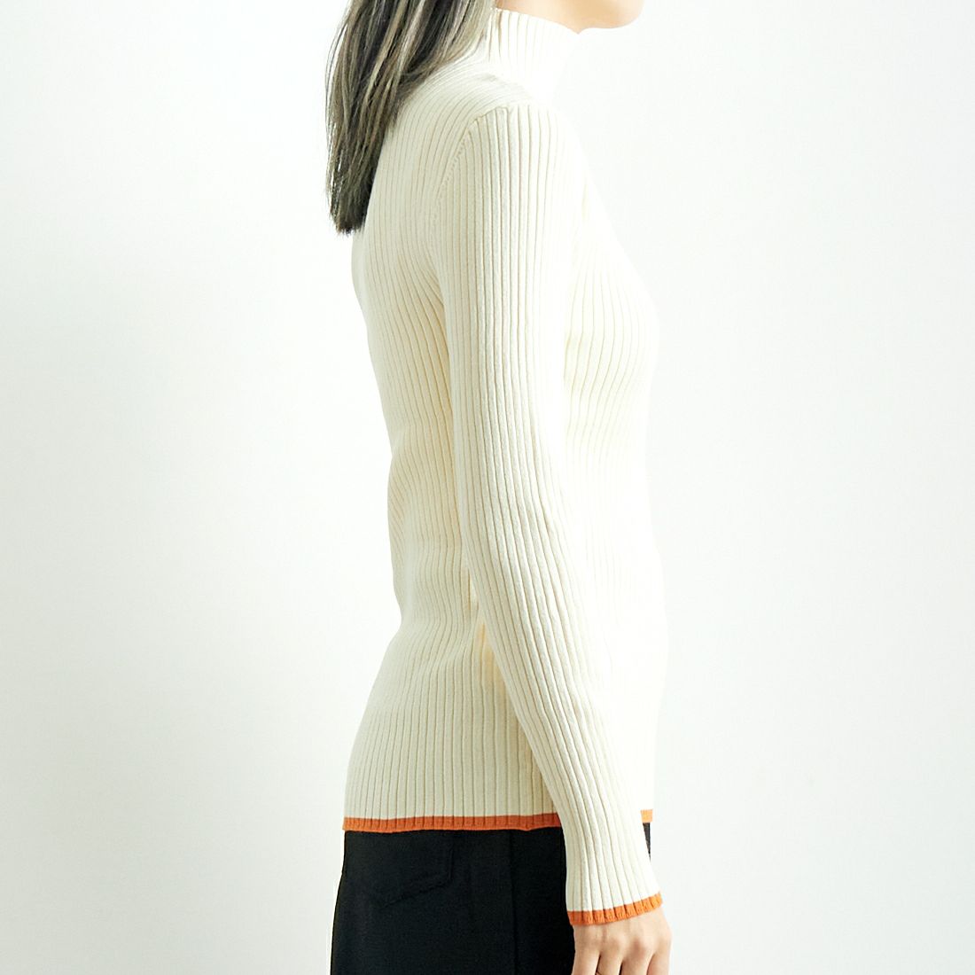Jeans Factory Clothes [ジーンズファクトリークローズ] 配色ハイネックリブニット [11243808] ｵﾌ/ｵﾚﾝｼﾞ &&モデル身長：167cm 着用サイズ：F&&