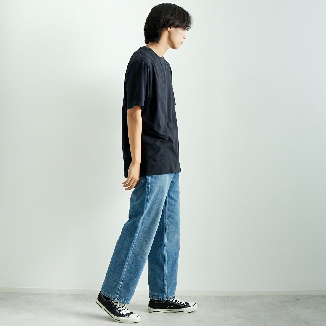 MAISON KITSUNE [メゾン キツネ] スピーディー フォックス パッチ コンフォート Tシャツ [MM00125KJ0008] BLACK &&モデル身長：179cm 着用サイズ：L&&