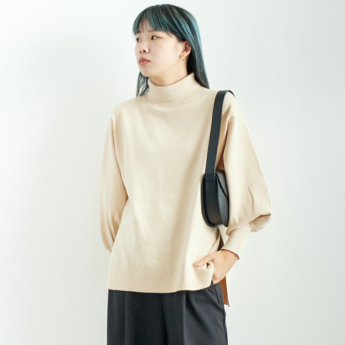 Jf Ready Made [ジェイエフレディメイド] モチモチタートルネックニット [3006202] 102 ｷﾅﾘ &&モデル身長：167cm 着用サイズ：F&&