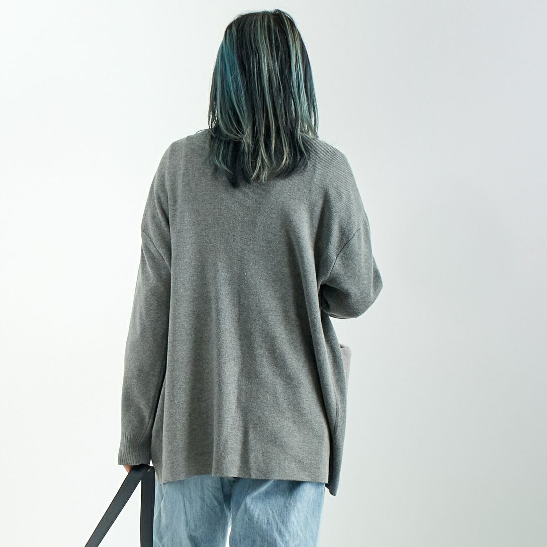 Jf Ready Made [ジェイエフレディメイド] ファーポケット総針カーディガン [3006204] 821 ﾓｸｸﾞﾚｰ &&モデル身長：167cm 着用サイズ：F&&