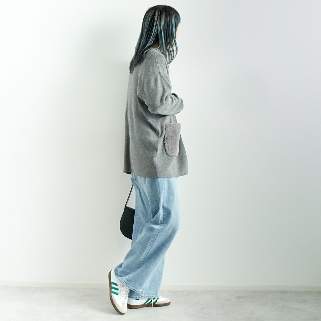 Jf Ready Made [ジェイエフレディメイド] ファーポケット総針カーディガン [3006204] 821 ﾓｸｸﾞﾚｰ &&モデル身長：167cm 着用サイズ：F&&