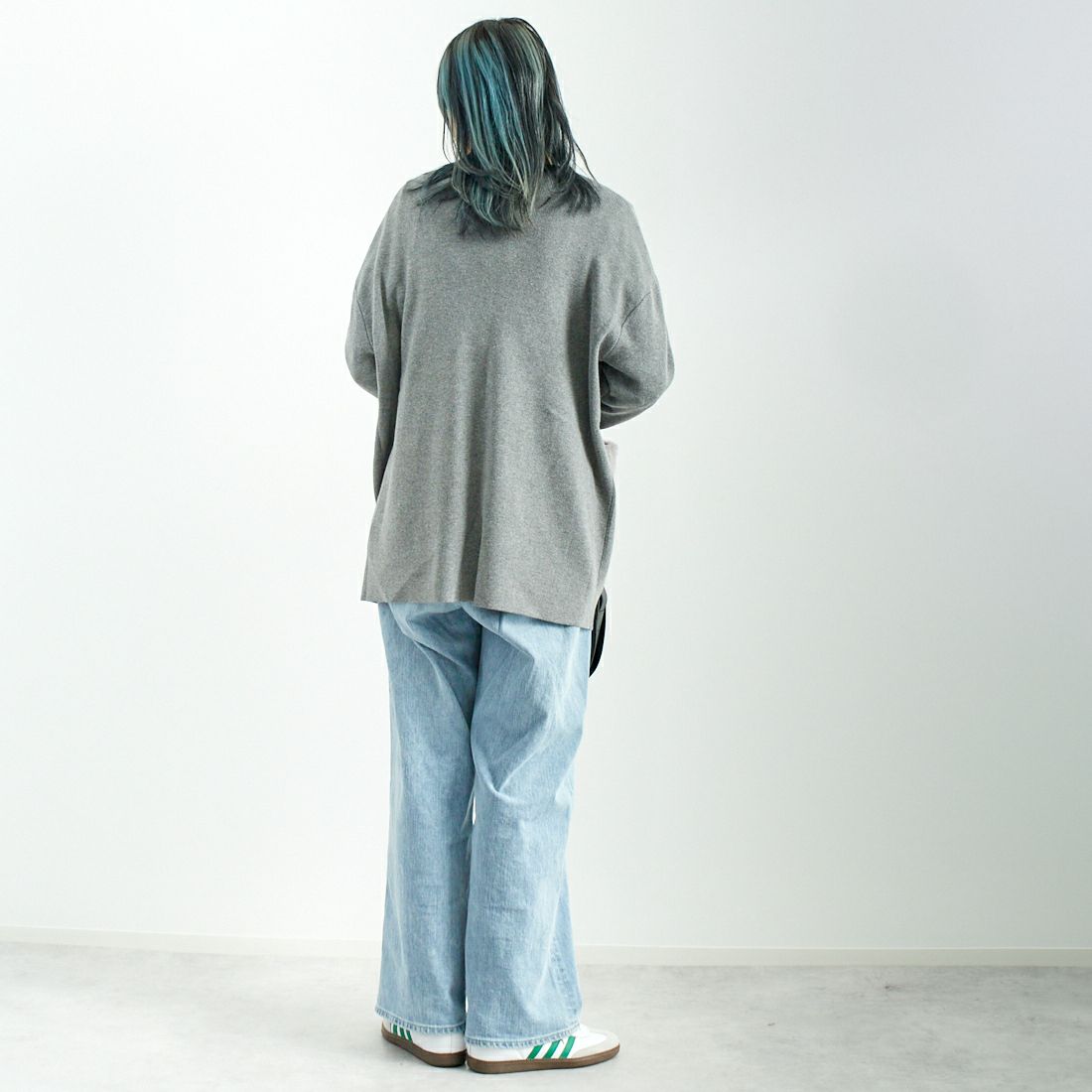 Jf Ready Made [ジェイエフレディメイド] ファーポケット総針カーディガン [3006204] 821 ﾓｸｸﾞﾚｰ &&モデル身長：167cm 着用サイズ：F&&