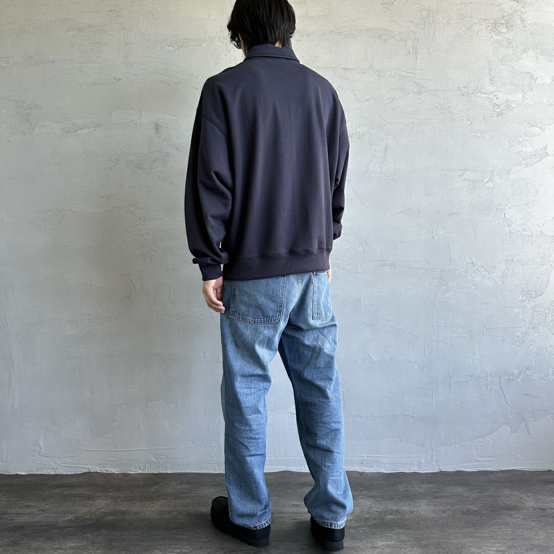 U.S.POLO ASSN. [ユーエスポロアッスン] 別注 ワンポイントロゴ刺繍 ハーフジップポロスウェット [PLM43103IN-JF] ﾈｲﾋﾞｰ &&モデル身長：179cm 着用サイズ：L&&