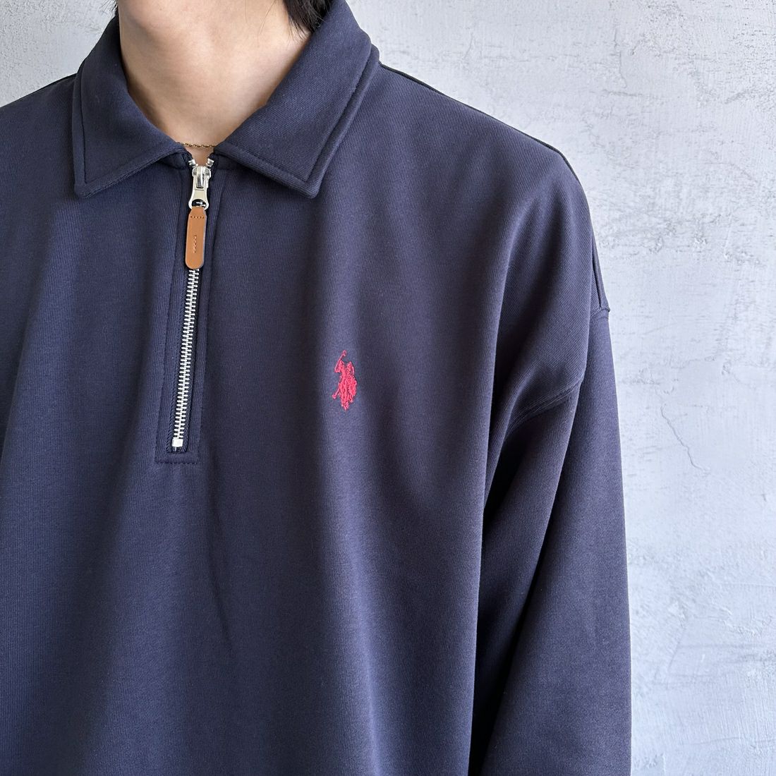 U.S.POLO ASSN. [ユーエスポロアッスン] 別注 ワンポイントロゴ刺繍 ハーフジップポロスウェット [PLM43103IN-JF] ﾈｲﾋﾞｰ