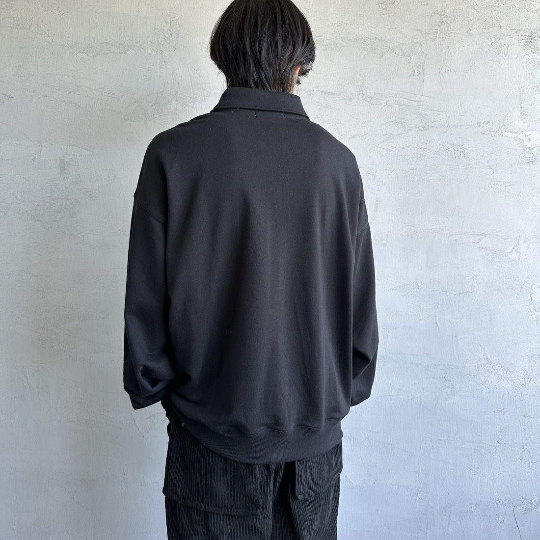 U.S.POLO ASSN. [ユーエスポロアッスン] 別注 ワンポイントロゴ刺繍 ハーフジップポロスウェット [PLM43103IN-JF] ﾌﾞﾗｯｸ&&モデル身長：179cm 着用サイズ：XL&&