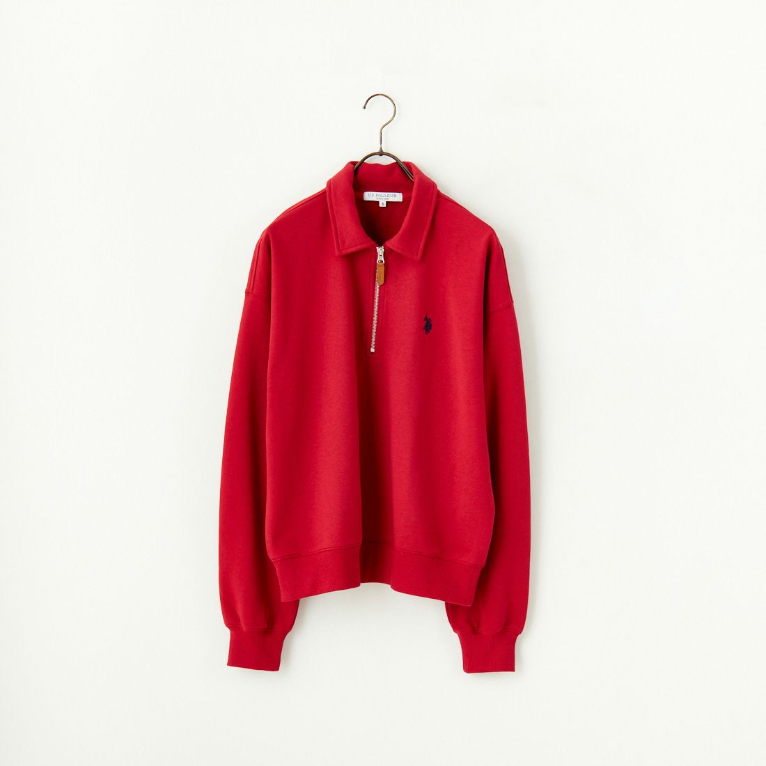 U.S.POLO ASSN. [ユーエスポロアッスン] 別注 ワンポイントロゴ刺繍 ハーフジップポロスウェット [PLM43103IN-JF] ﾚｯﾄﾞ