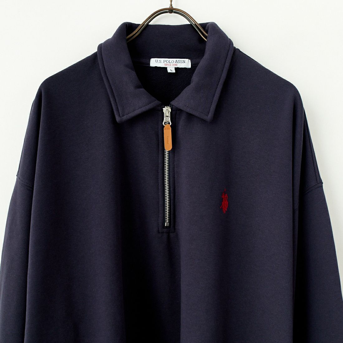 U.S.POLO ASSN. [ユーエスポロアッスン] 別注 ワンポイントロゴ刺繍 ハーフジップポロスウェット [PLM43103IN-JF] ﾈｲﾋﾞｰ