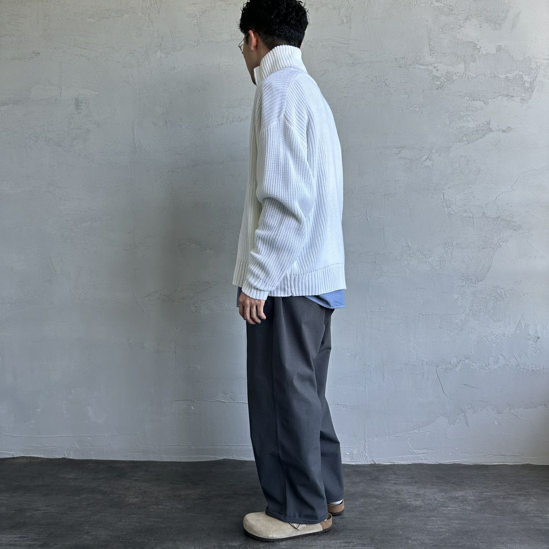 U.S.POLO ASSN. [ユーエスポロアッスン] 別注 ワンポイントロゴ刺繍 ドライバーズニットカーディガン [PLM43409IN-JF] ｵﾌﾎﾜｲﾄ&&モデル身長：168cm 着用サイズ：M&&