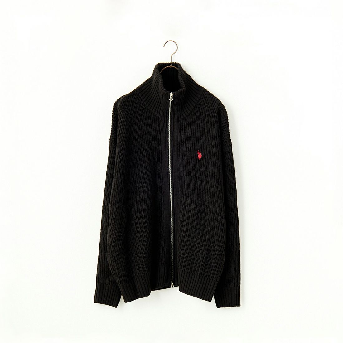 U.S.POLO ASSN. [ユーエスポロアッスン] 別注 ワンポイントロゴ刺繍 ドライバーズニットカーディガン [PLM43409IN-JF] ﾌﾞﾗｯｸ