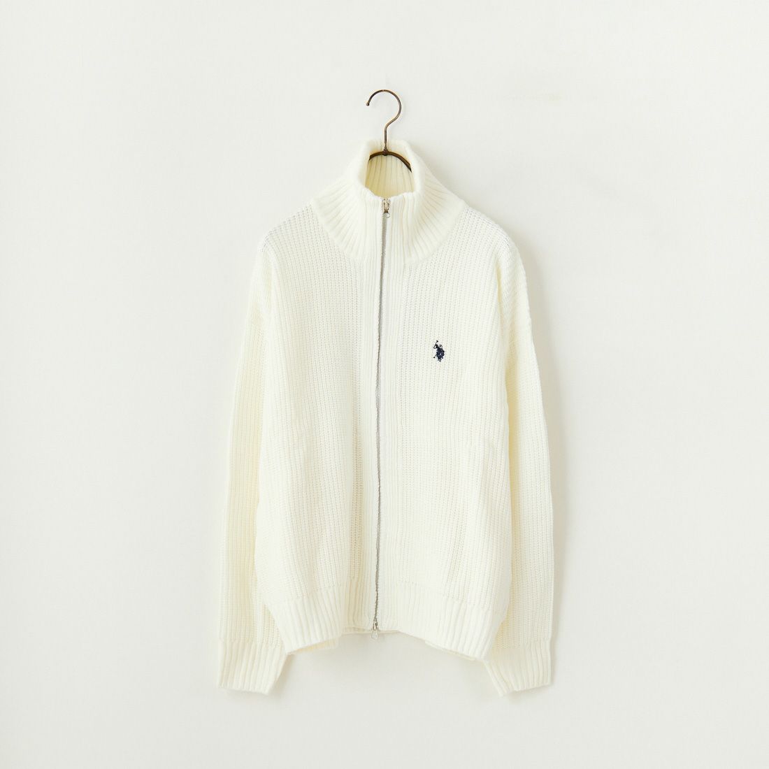 U.S.POLO ASSN. [ユーエスポロアッスン] 別注 ワンポイントロゴ刺繍 ドライバーズニットカーディガン [PLM43409IN-JF] ｵﾌﾎﾜｲﾄ