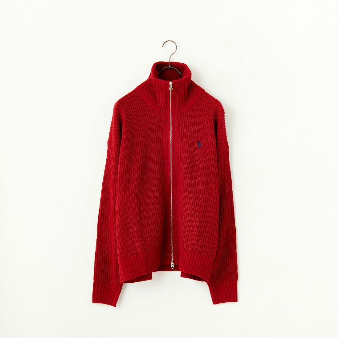 U.S.POLO ASSN. [ユーエスポロアッスン] 別注 ワンポイントロゴ刺繍 ドライバーズニットカーディガン [PLM43409IN-JF] ﾚｯﾄﾞ