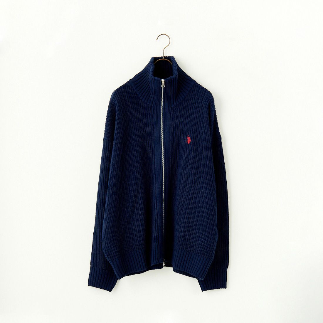 U.S.POLO ASSN. [ユーエスポロアッスン] 別注 ワンポイントロゴ刺繍 ドライバーズニットカーディガン [PLM43409IN-JF] ﾈｲﾋﾞｰ