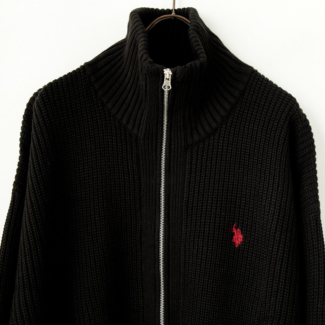 U.S.POLO ASSN. [ユーエスポロアッスン] 別注 ワンポイントロゴ刺繍 ドライバーズニットカーディガン [PLM43409IN-JF] ﾌﾞﾗｯｸ