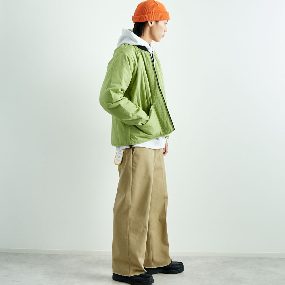 SEDAN ALL-PURPOSE [セダン オールパーパス] Dickies キルティングワークジャケット [SD24F-JK01] FADED LIME &&モデル身長：179cm 着用サイズ：L&&