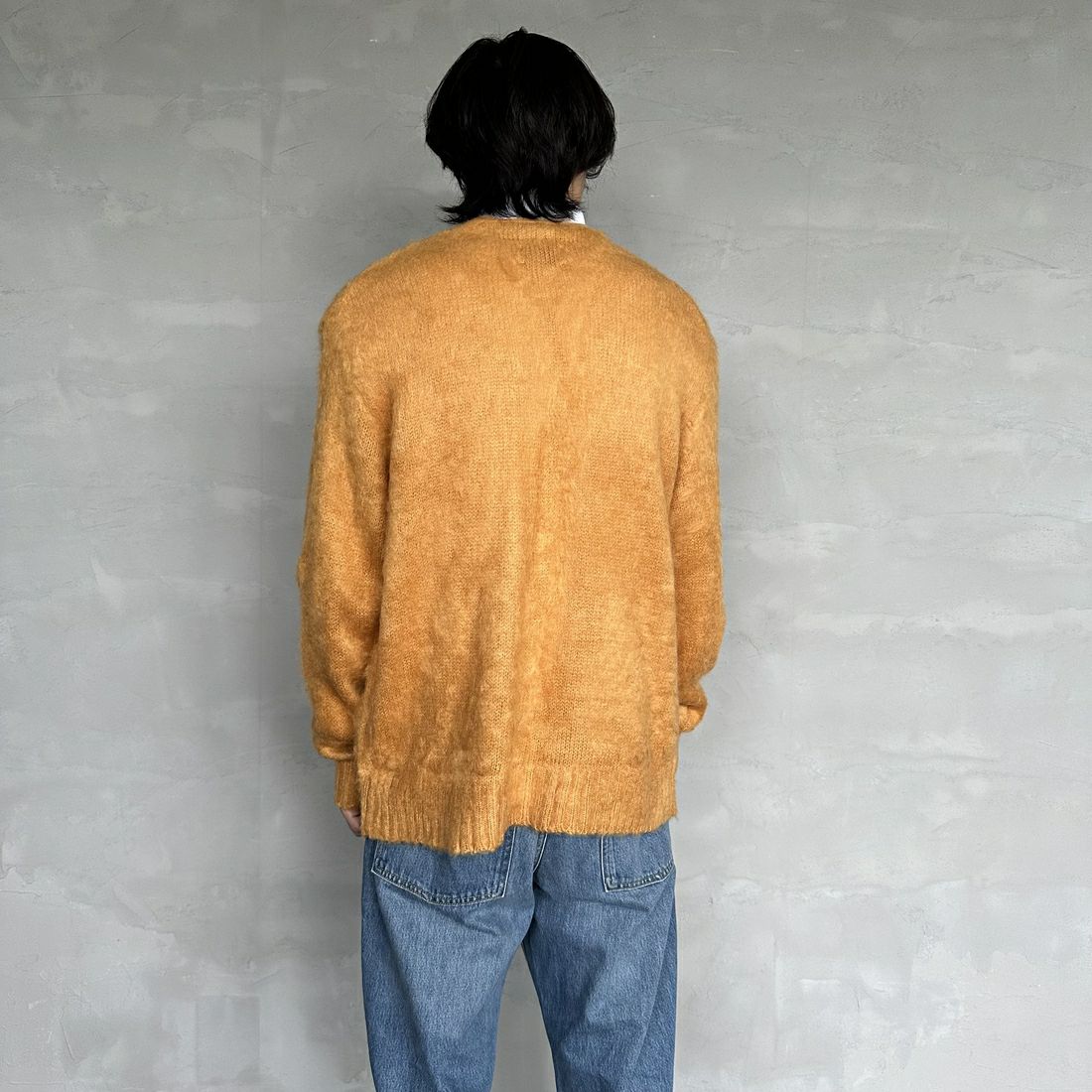 THE FOX [ザフォックス] 別注 シャギーモヘアカーディガン [PN24F010-JF] MUSTARD &&モデル身長：179cm 着用サイズ：M&&