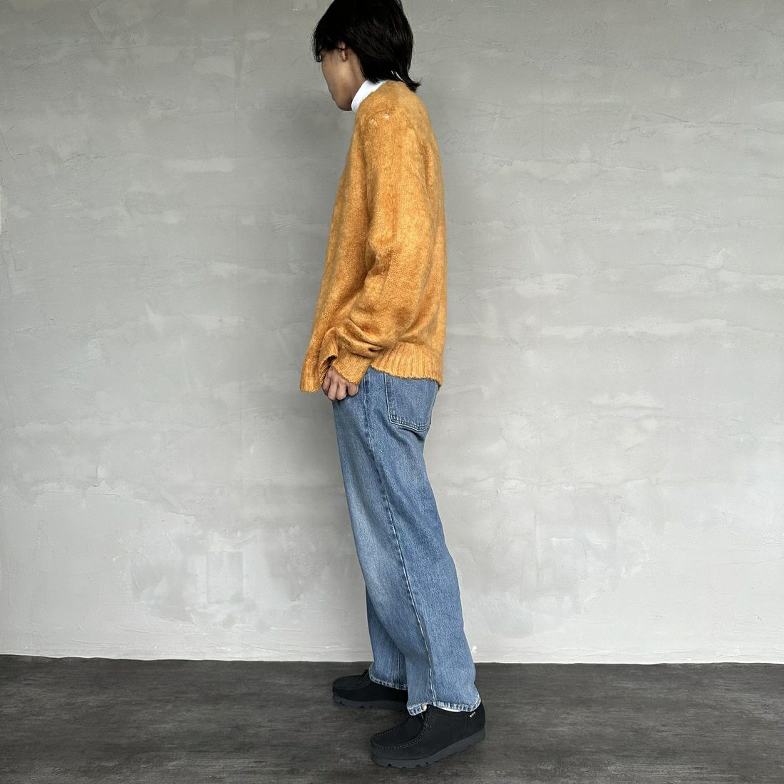 THE FOX [ザフォックス] 別注 シャギーモヘアカーディガン [PN24F010-JF] MUSTARD &&モデル身長：179cm 着用サイズ：M&&