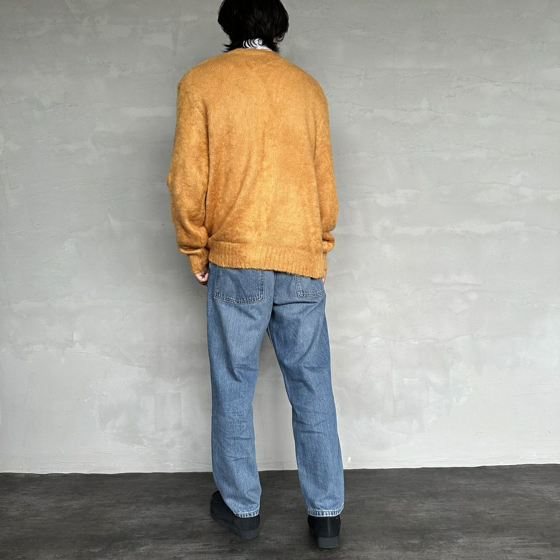 THE FOX [ザフォックス] 別注 シャギーモヘアカーディガン [PN24F010-JF] MUSTARD &&モデル身長：179cm 着用サイズ：M&&