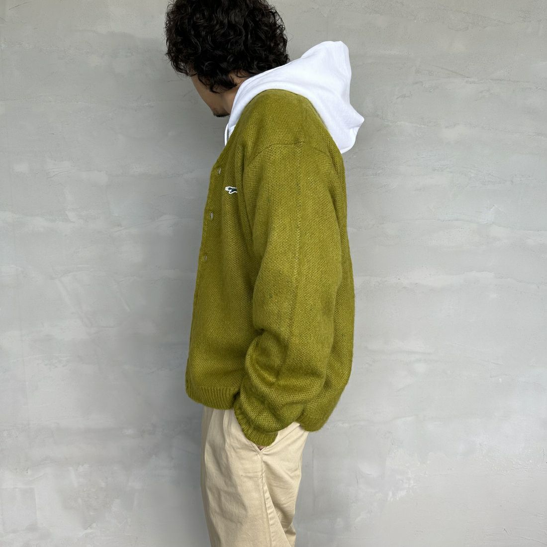 THE FOX [ザフォックス] 別注 シャギーモヘアカーディガン [PN24F010-JF] GREEN &&モデル身長：173cm 着用サイズ：M&&