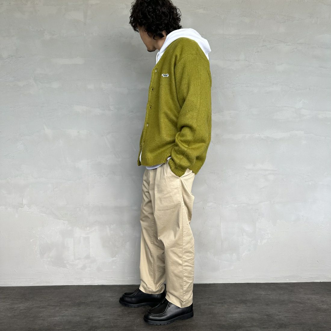 THE FOX [ザフォックス] 別注 シャギーモヘアカーディガン [PN24F010-JF] GREEN &&モデル身長：173cm 着用サイズ：M&&