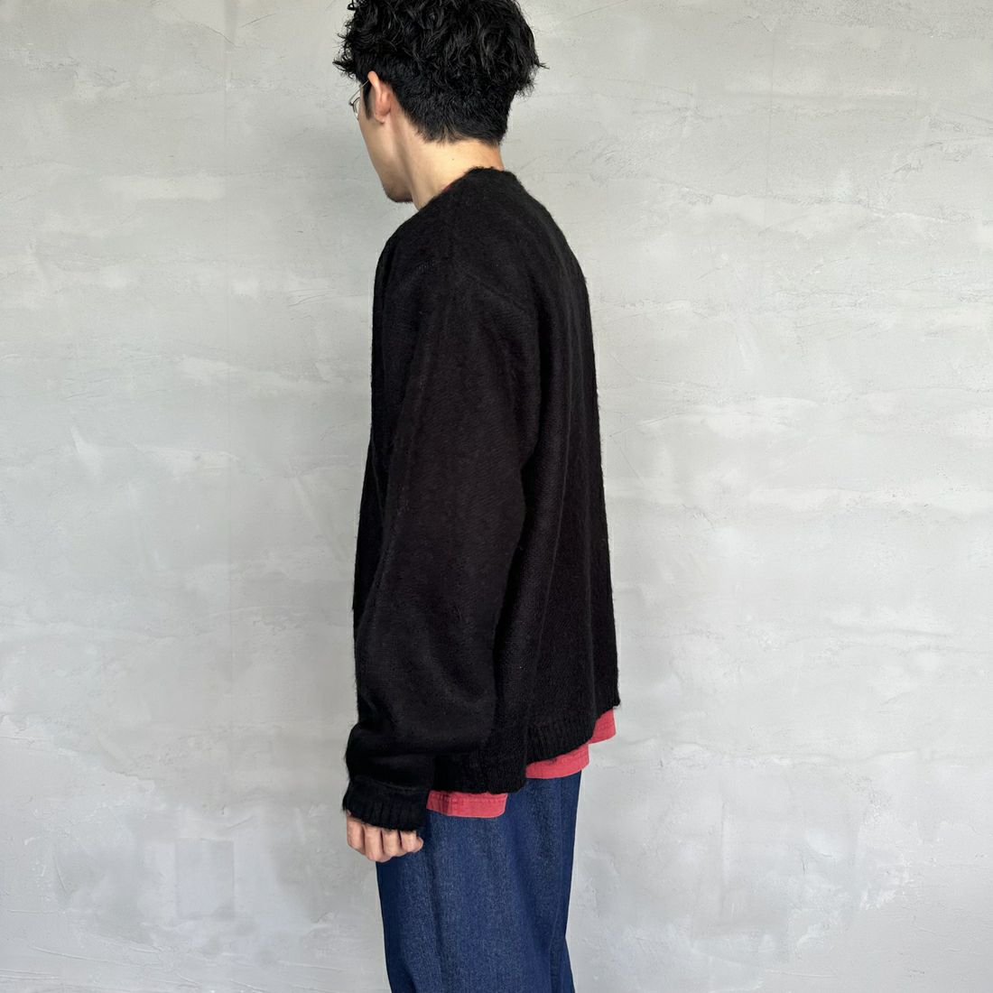 THE FOX [ザフォックス] 別注 シャギーモヘアカーディガン [PN24F010-JF] BLACK &&モデル身長：168cm 着用サイズ：M&&