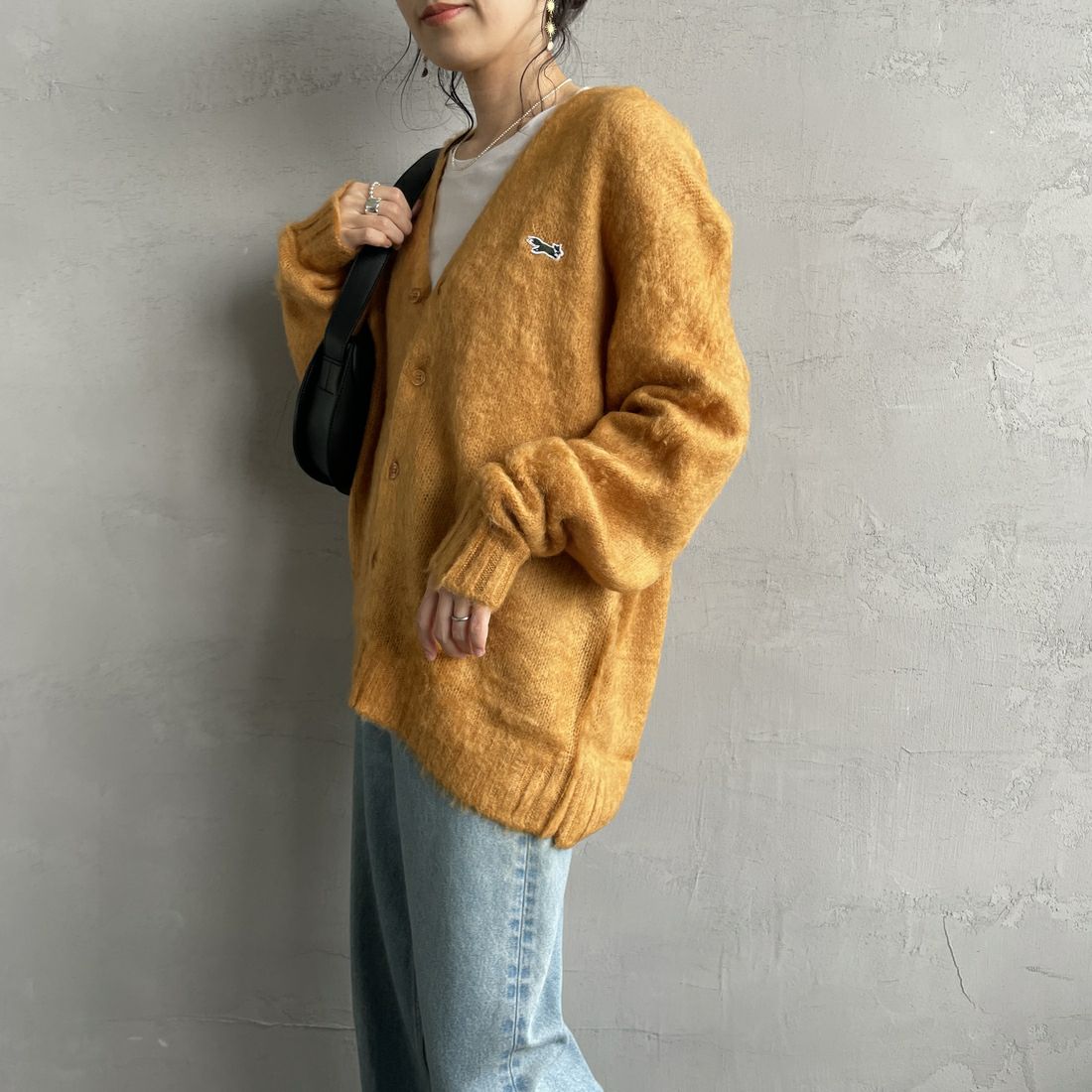 THE FOX [ザフォックス] 別注 シャギーモヘアカーディガン [PN24F010-JF] MUSTARD &&モデル身長：160cm 着用サイズ：S&&