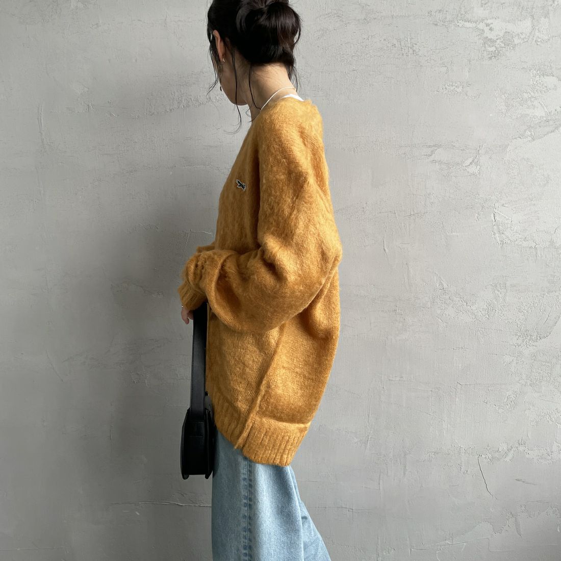 THE FOX [ザフォックス] 別注 シャギーモヘアカーディガン [PN24F010-JF] MUSTARD &&モデル身長：160cm 着用サイズ：S&&