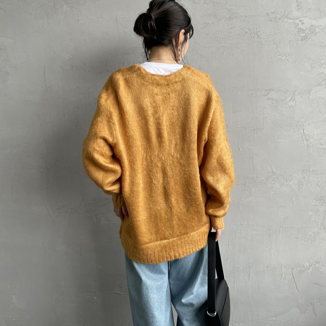 THE FOX [ザフォックス] 別注 シャギーモヘアカーディガン [PN24F010-JF] MUSTARD &&モデル身長：160cm 着用サイズ：S&&