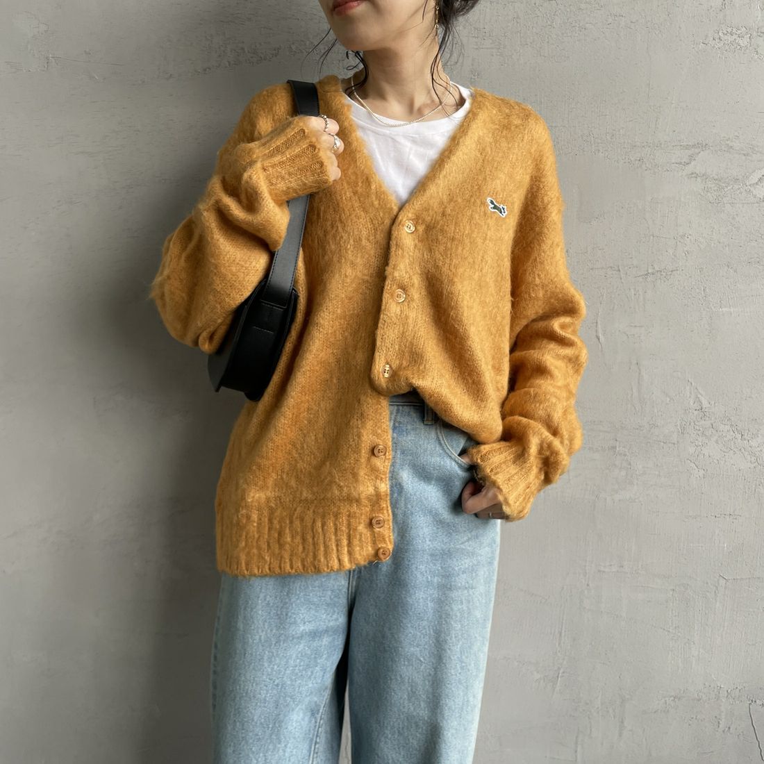 THE FOX [ザフォックス] 別注 シャギーモヘアカーディガン [PN24F010-JF] MUSTARD &&モデル身長：160cm 着用サイズ：S&&