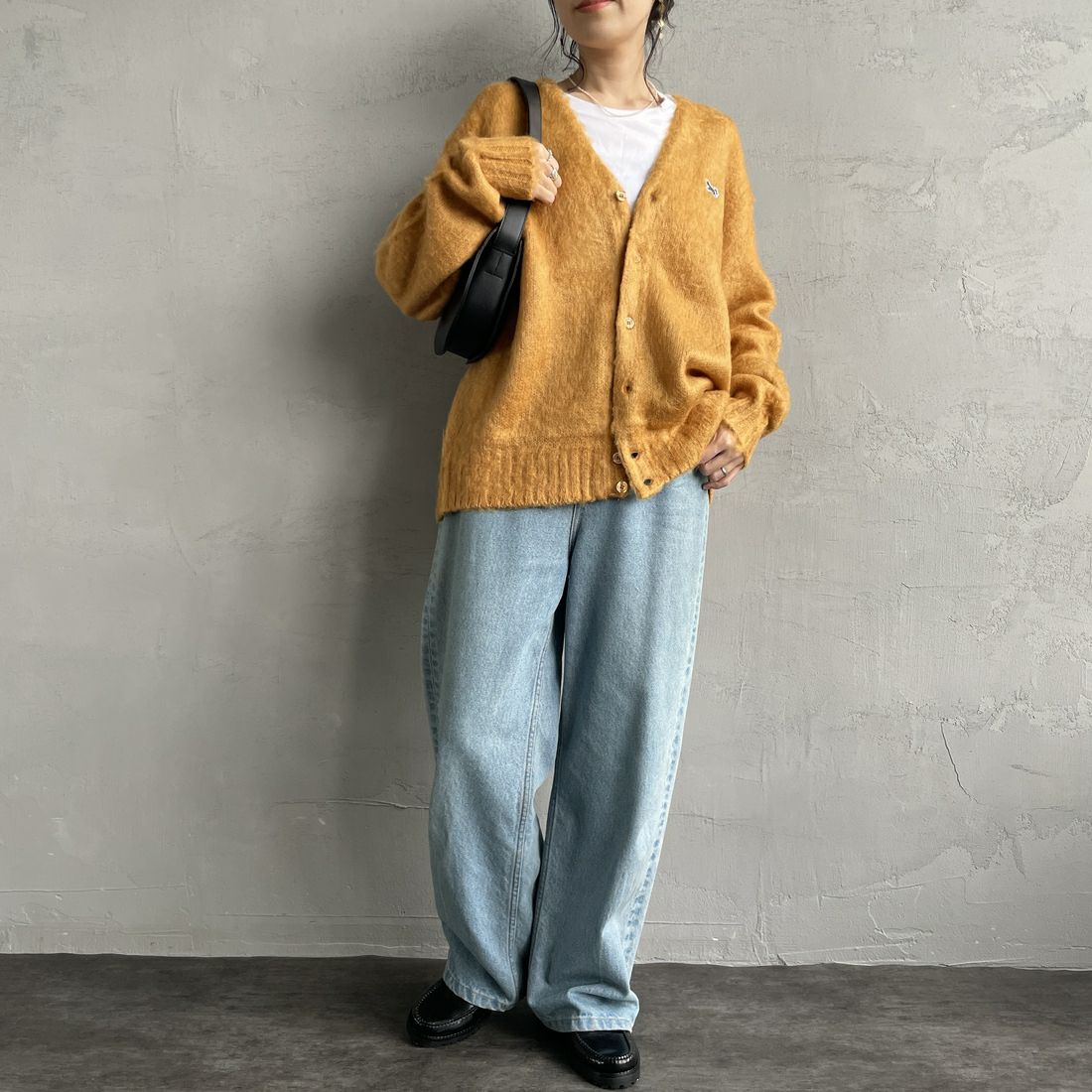 THE FOX [ザフォックス] 別注 シャギーモヘアカーディガン [PN24F010-JF] MUSTARD &&モデル身長：160cm 着用サイズ：S&&