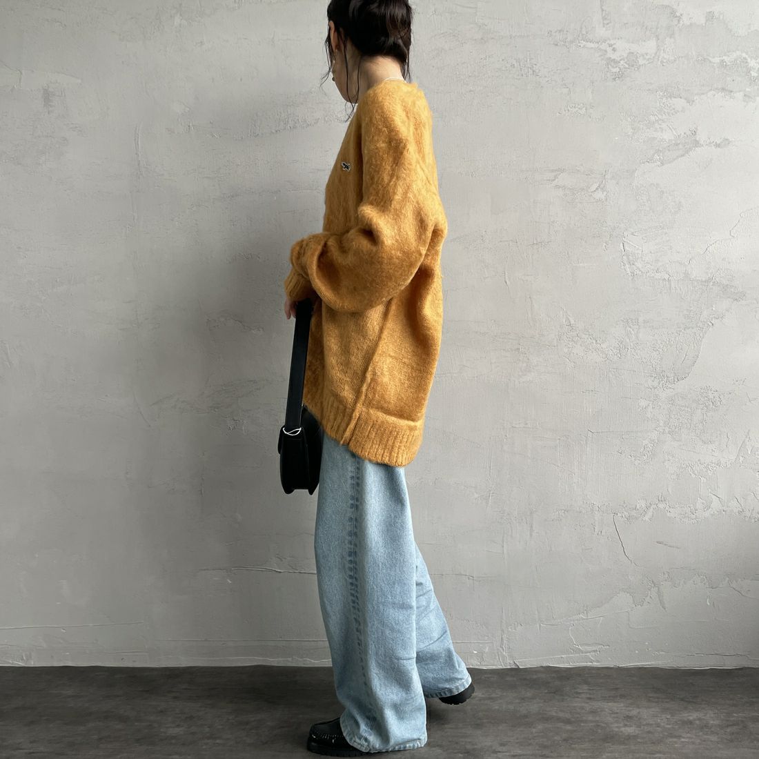 THE FOX [ザフォックス] 別注 シャギーモヘアカーディガン [PN24F010-JF] MUSTARD &&モデル身長：160cm 着用サイズ：S&&