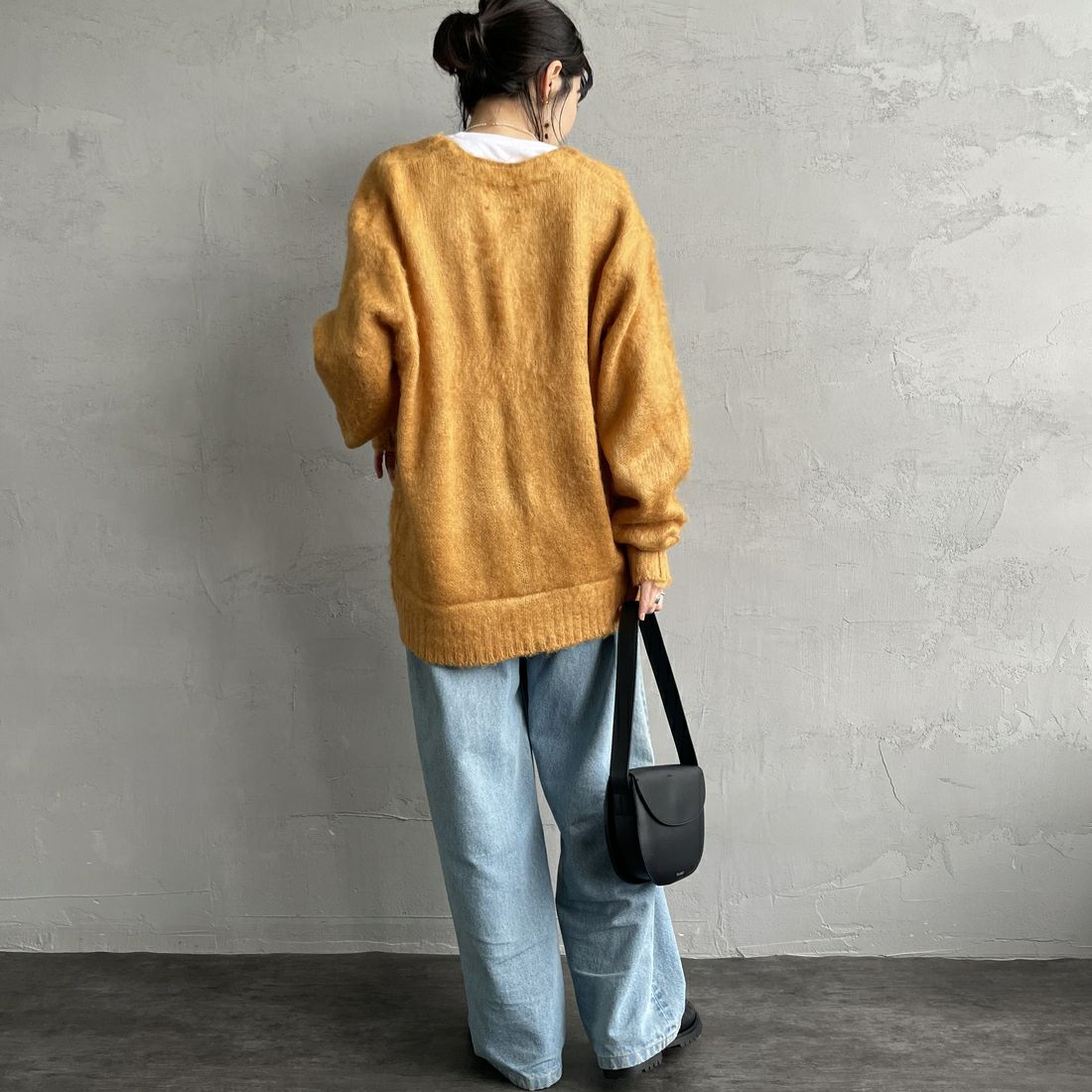 THE FOX [ザフォックス] 別注 シャギーモヘアカーディガン [PN24F010-JF] MUSTARD &&モデル身長：160cm 着用サイズ：S&&